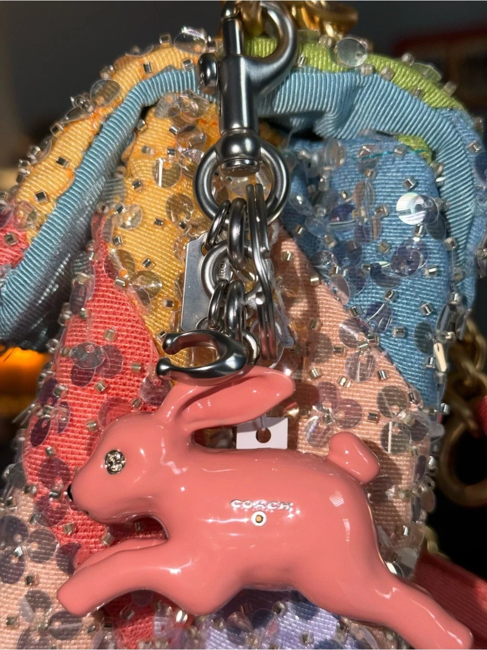 Coach Pink Bunny Keychain Charm NWT